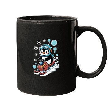 Discover Cute Penguin Riding Snowmobile Winter Fun Mugs