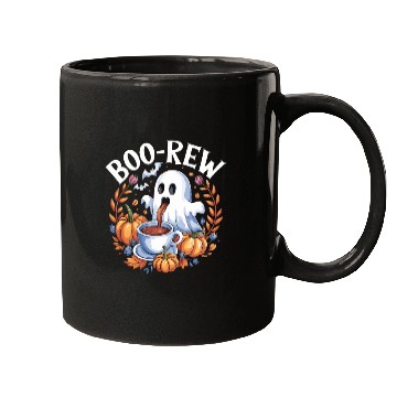 Discover Halloween Boo-Brew Ghost Enjoying Coffee with Mugs