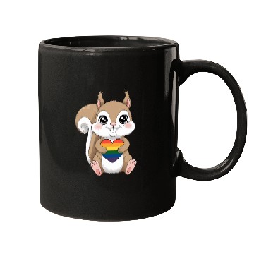 Discover Cute Squirrel Holding Rainbow Heart LGTBQ Love Mugs
