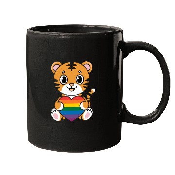 Discover LGTBQ Tiger Holding Rainbow Heart Mugs