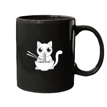 Discover Cute Cat Eating Ramen Kawaii Food Design Mugs