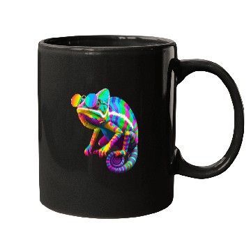Discover Colorful Chameleon with Sunglasses Mugs