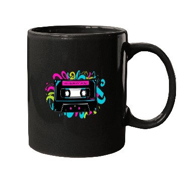 Discover Retro Neon Cassette Tape with Vibrant Splash Mugs
