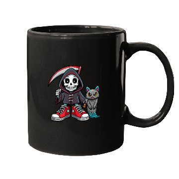 Discover A colorful cartoon death skeleton Mugs