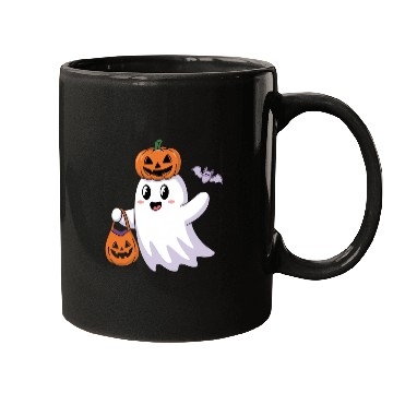 Discover Cute Halloween Ghost with Pumpkin and Bat Mugs