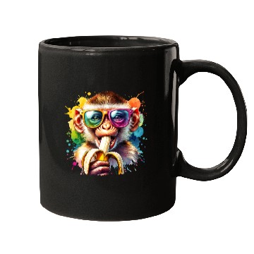 Discover Monkey with sunglasses and banana Mugs
