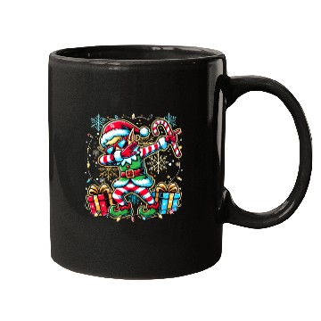 Discover Dabbing Elf with Candy Cane and Presents Mugs