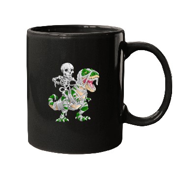 Discover Skeleton Riding Mummy Dinosaur T rex Halloween Mugs