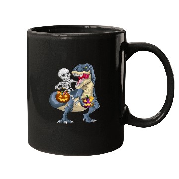 Discover Skeleton Riding Dinosaur T rex Halloween Pumpkin Mugs