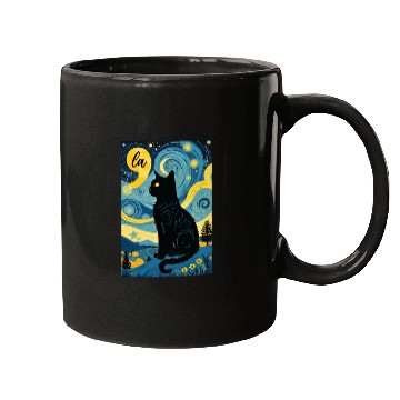 Discover Halloween Starry Night Black Cat Comma La Harris Mugs