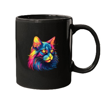 Discover Cat Watercolor Colorful Maine Cat Mugs
