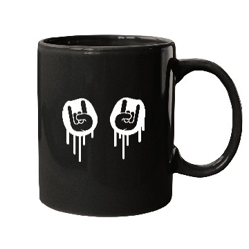 Discover Heavy metal graffiti drop horn finger hand gesture Mugs