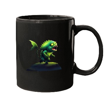 Discover Green Monster Fish Roaring on the Rock Mugs