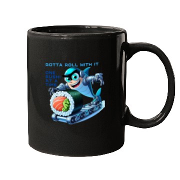 Discover funny shark cyborg cyberpunk rolling sushi Mugs