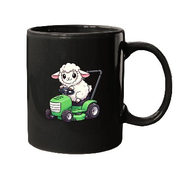 Discover Funny sheep lawn mower farmer lamb grass Mugs