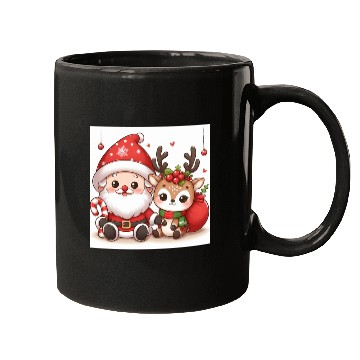 Discover Festive Santa and Reindeer Illustration Mugs