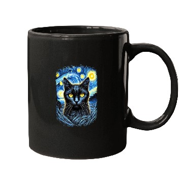Discover Funny Starry Night Black Cat Van Gogh Art Cat Mugs