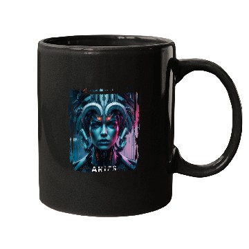 Discover Zodiac sign Aries in cyberpunk era Future Mugs