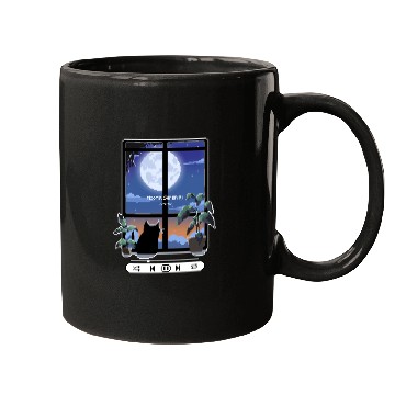 Discover Pixel Lofi Black Cat Moonlit Serenity Mugs