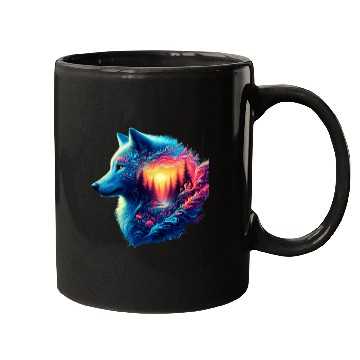 Discover Colorful Wolf and Sunset Forest Mugs