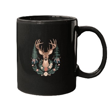 Discover Cottagecore Deer with Floral Wreath and Evergreen Mugs