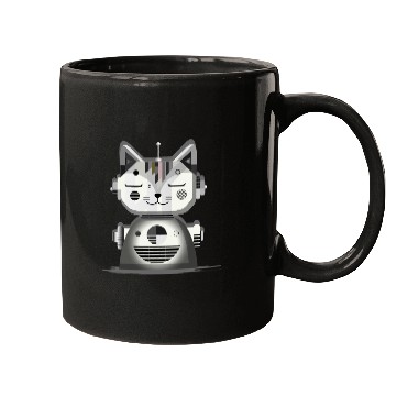 Discover Geometric Robot Cat - Creative Illustration Mugs