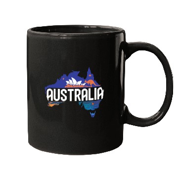Discover Australia Kangaroo & Sydney Opera House Map Mugs