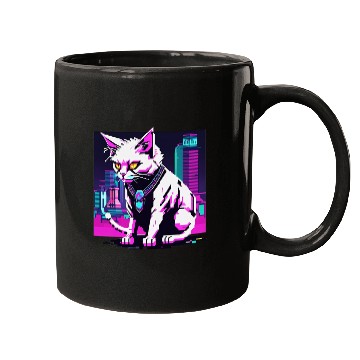 Discover Neon Cyberpunk Cat Mugs