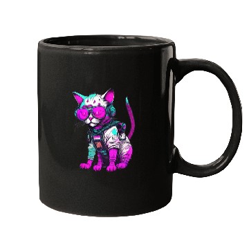 Discover Punk Space Cat with Neon Goggles Mugs