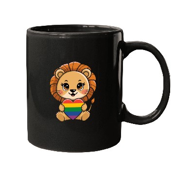 Discover Cute Lion Holding Rainbow Heart LGTBQ Pride Mugs
