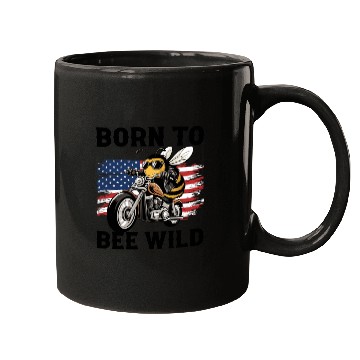 Discover Funny Saying Born to Bee Wild US Flag Motorcycle Mugs