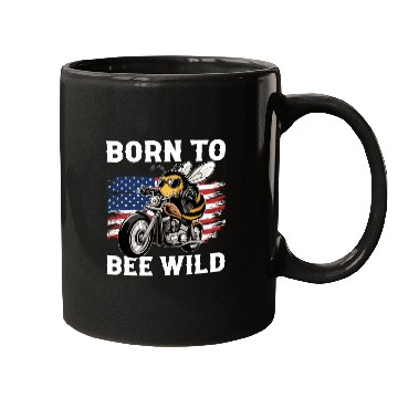 Discover Funny Saying Born to Bee Wild US Flag Motorcycle Mugs