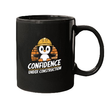 Discover Self-Confidence Penguin Under Construction Mugs