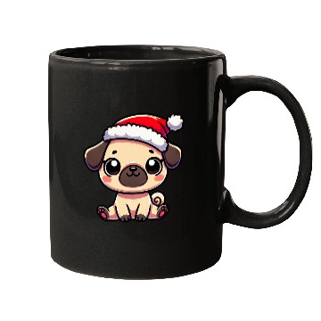 Discover Cute Christmas Pug Cartoon with String Lights Mugs