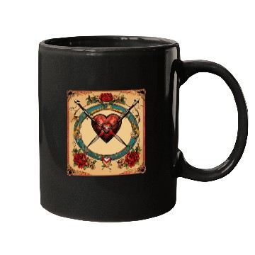Discover Traditional Tattoo Heart with Cupid Bow Mugs