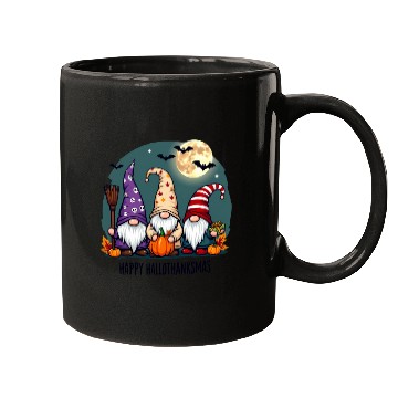 Discover Happy Hallothanksmas Gnomes Celebration with Bats Mugs