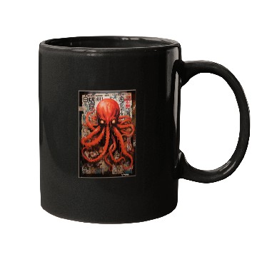 Discover Street Art Red Octopus Mugs