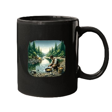 Discover Gold Prospector by the River in a Serene Forest Mugs