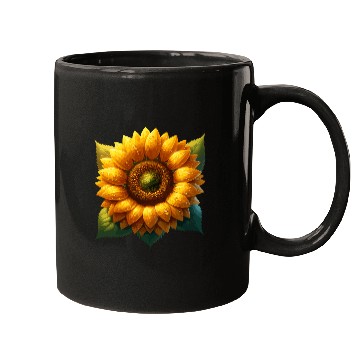 Discover Vibrant Sunflower With Dew Drops Mugs