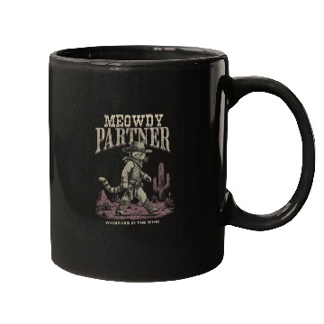 Discover Meowdy Partner Whiskers In The Wind Cowboy Cat Mugs