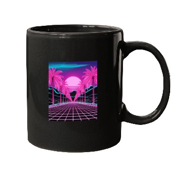 Discover Neon Dreamscape: Retro-Futuristic Synthwave Sunset Mugs