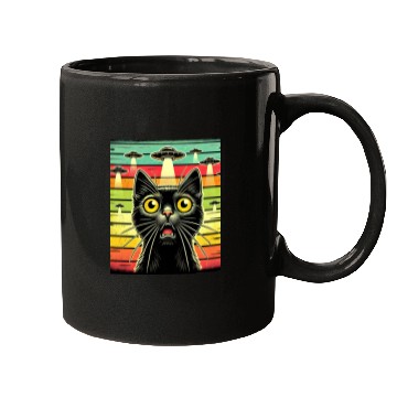 Discover Fun Cat sunset Galaxy Cat Spaceship Alien Cat UFOs Mugs