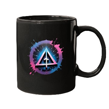 Discover Neon Geometric Arrow in Cosmic Splash Mugs