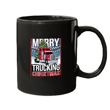 Discover Merry Trucking Christmas Festive Semi-Truck Card Mugs