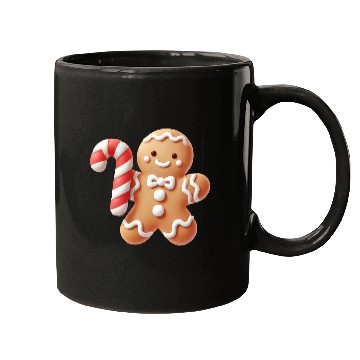 Discover Happy gingerbread man with candy cane Mugs