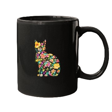 Discover Floral Cat Silhouette nature santa christmas light Mugs