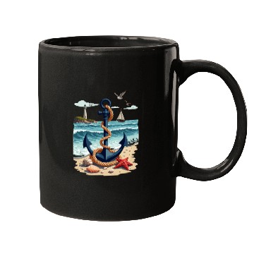 Discover Nautical Anchor and Lighthouse Ocean Scene for a Mugs