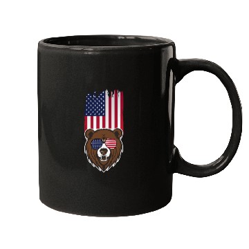 Discover Bear American flag Mugs