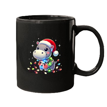 Discover Christmas Hippo Wrapped in Holiday Lights Mugs