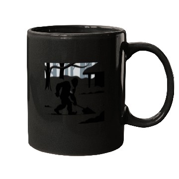 Discover Bigfoot Shoveling Snow Mugs